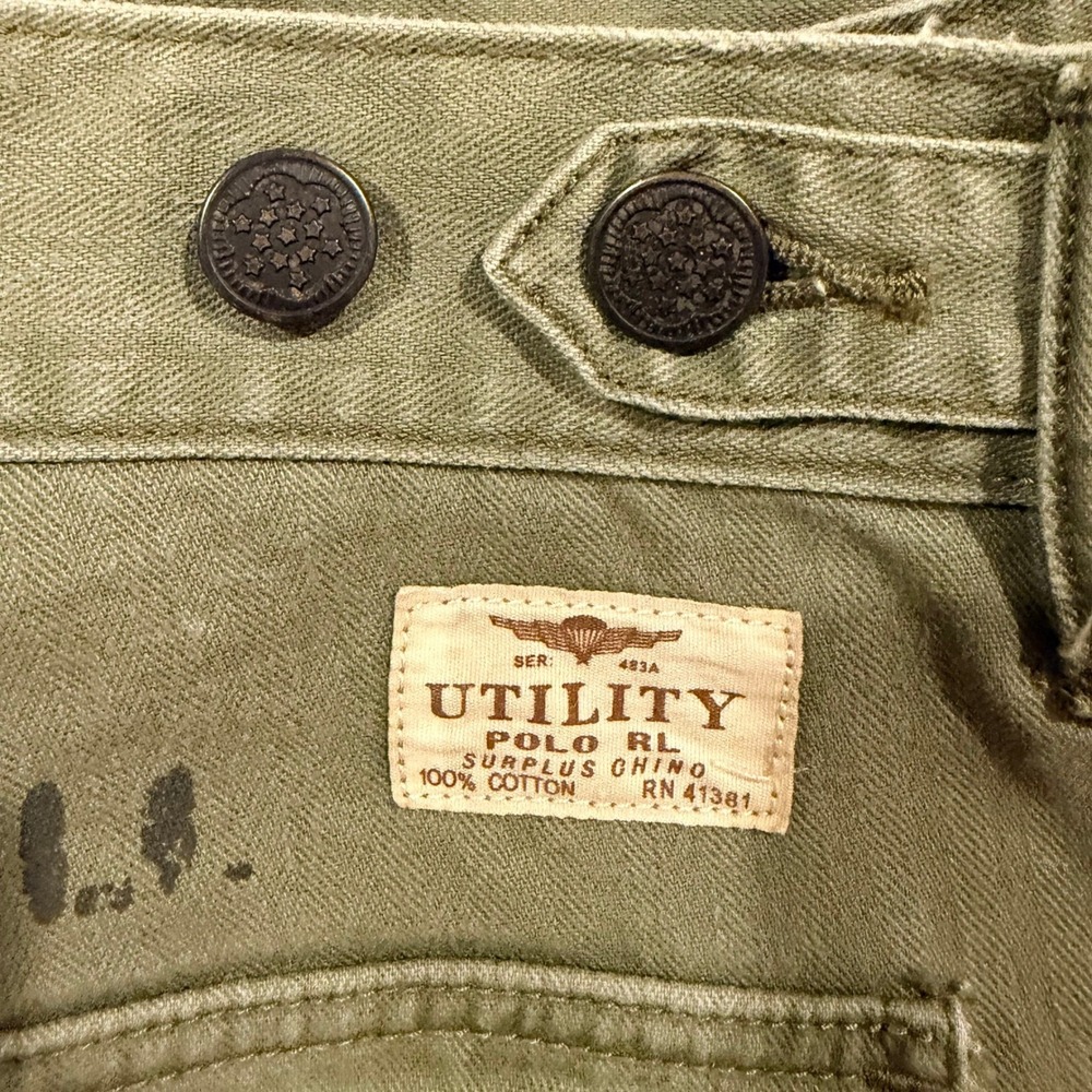 Polo Ralph Lauren Utility Surplus Chino Shorts Olive Green Pacific Tour Mens 40 - Picture 15 of 16